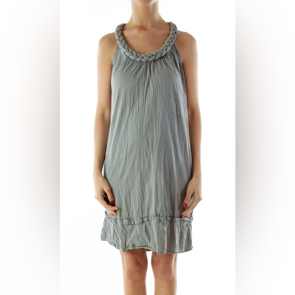 Calypso St Barth Christiane Celle Gray Sleeveless Round Braid Neck Silk Dress XS